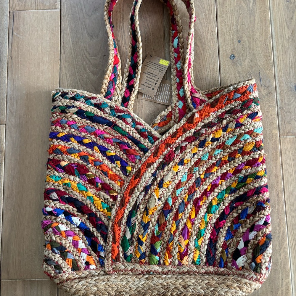 Colorful Braided Tote Bag - Multicolor; Repurposed Sari Carry-all Bag - Picture 2 of 3